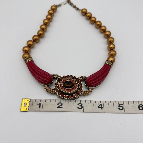 Heidi Daus Necklace Red Bib Rhinestone Art Statement Jewelry Signed Vintage - Picture 7 of 10
